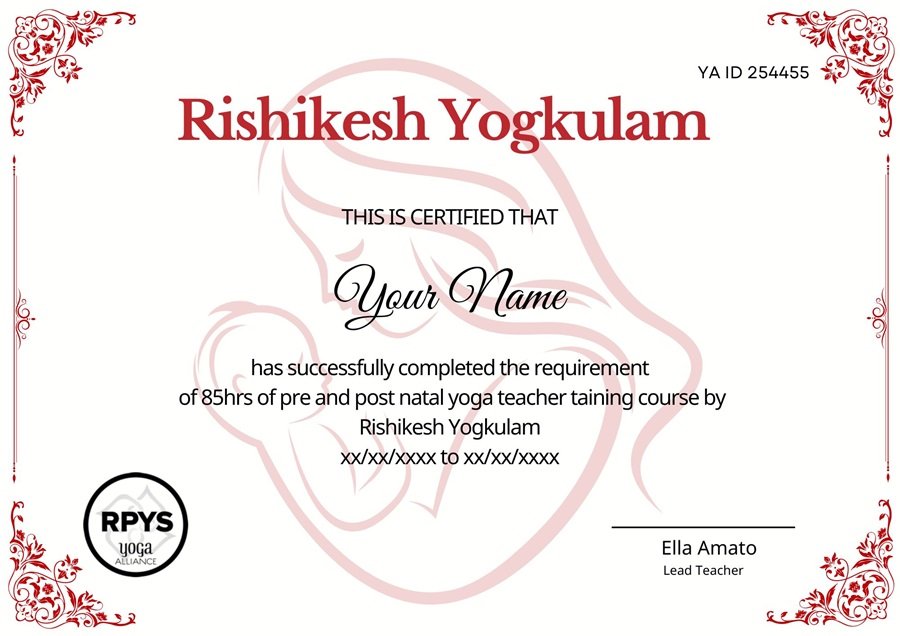 85 Hour Prenatal and Postnatal Yoga Teacher Training in Rishikesh